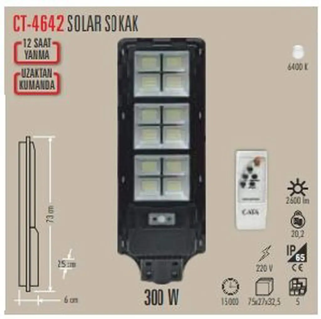 -300w Solar Sensörlü Sokak Armatürü Ct-4642-detail