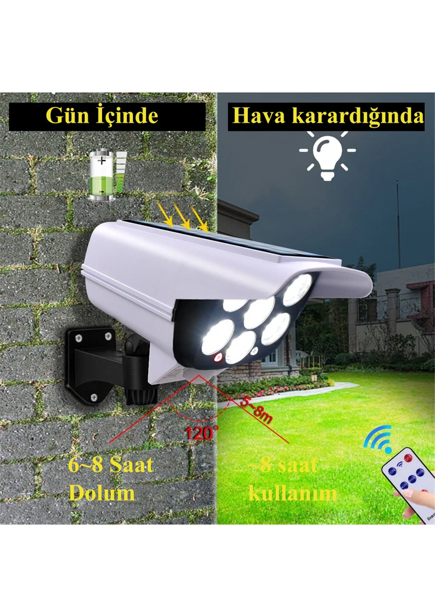 Sensörlü Solar 77 Led Hırsız Caydırıcı Sahte Kamera Lamba-detail