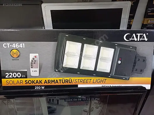 Ct-4641 250watt Sensörlü Fotoselli Solar Güneş Enerjili Sokak Armatürü-detail