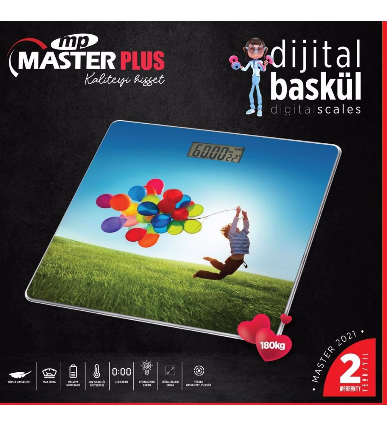 Master Plus Dijital Cam Tartı Baskül Terazi 180kg