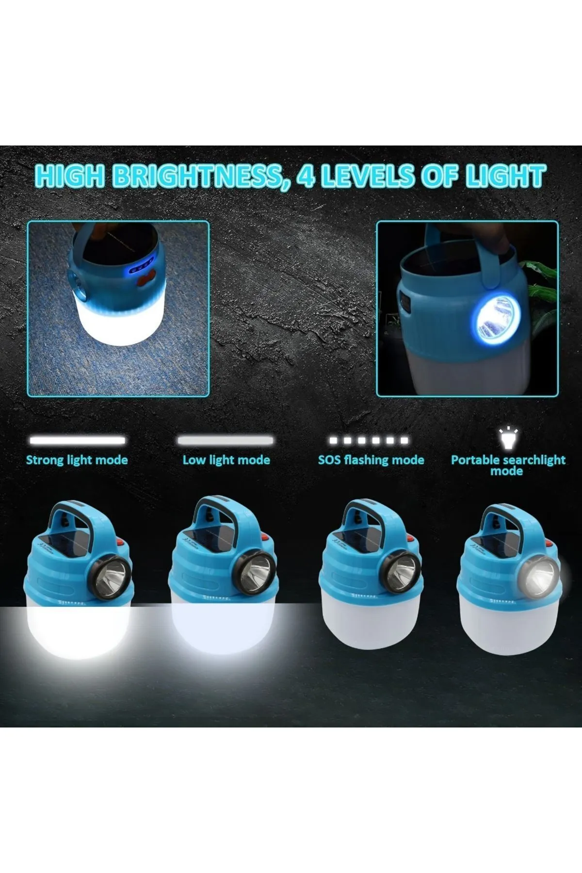 50w Or-v70 Güneş Enerjili Şarjlı El Feneri Kamp Avcılık Gezi Acil Durum Feneri 4 Modlu-detail